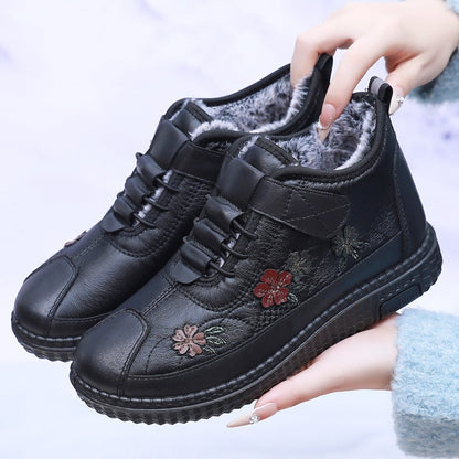 Zapatos Calientes Invernales Mujer con Bordado Azul