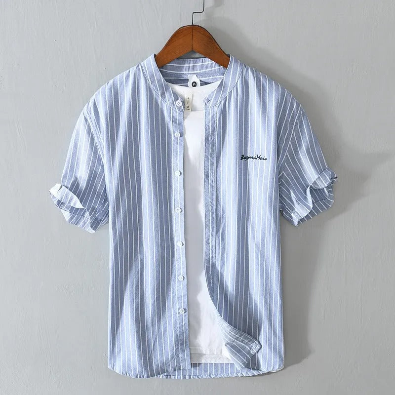 Camisa hombre rayas finas elegante bordado sutil