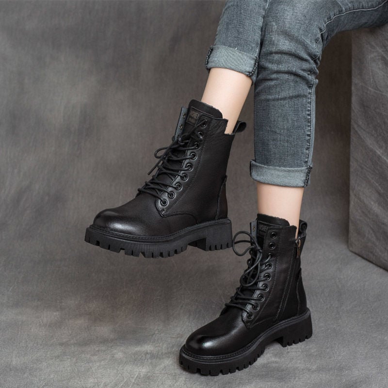 Botas Mujer Piel Estructurada Estilo Urbano - Vestiria