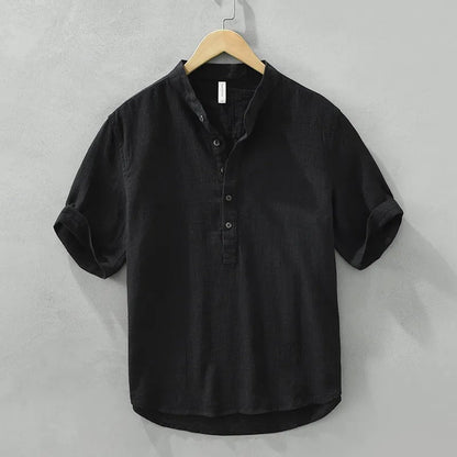 Camisa Lino Hombre Cuello Mao Estilo Relajado