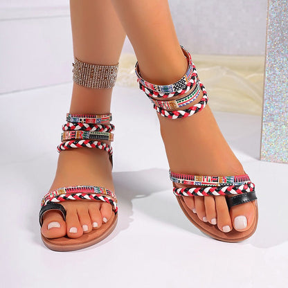 Sandalias Plana Mujer Estilo Boho Trenzadas