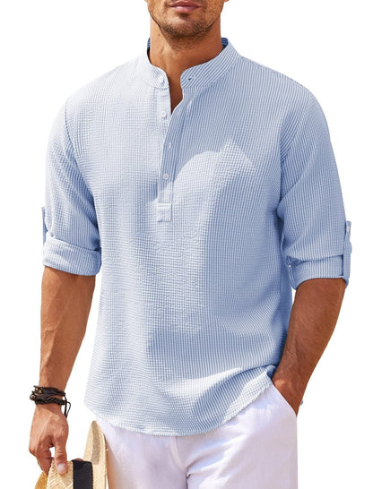 Camisa Hombre Algodón Fresca Cuello Mao Casual