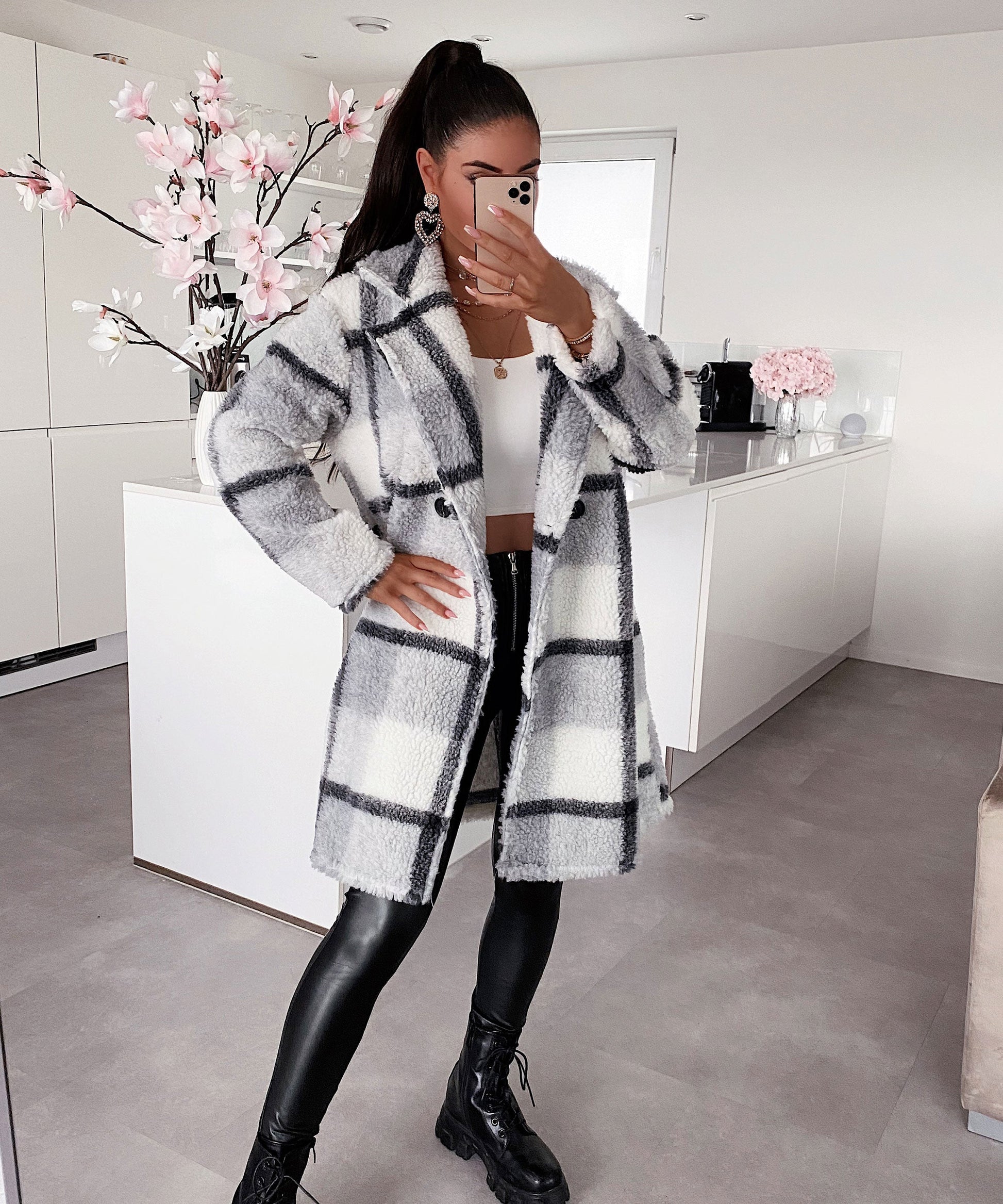 Abrigo Mujer Largo Estampado Rayas Elegante - Vestiria