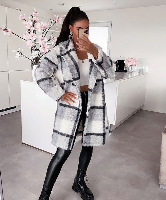Abrigo Mujer Largo Estampado Rayas Elegante - Vestiria