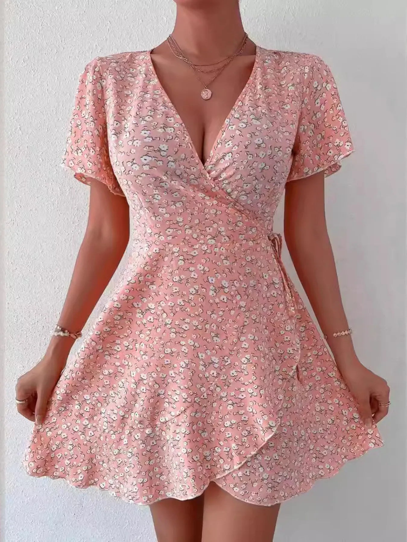 Vestido Floral Verano Corto Escote V