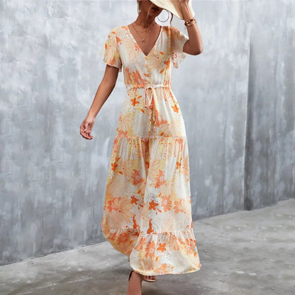 Vestido Boho Chic Manga Corta Escote Profundo - Vestiria