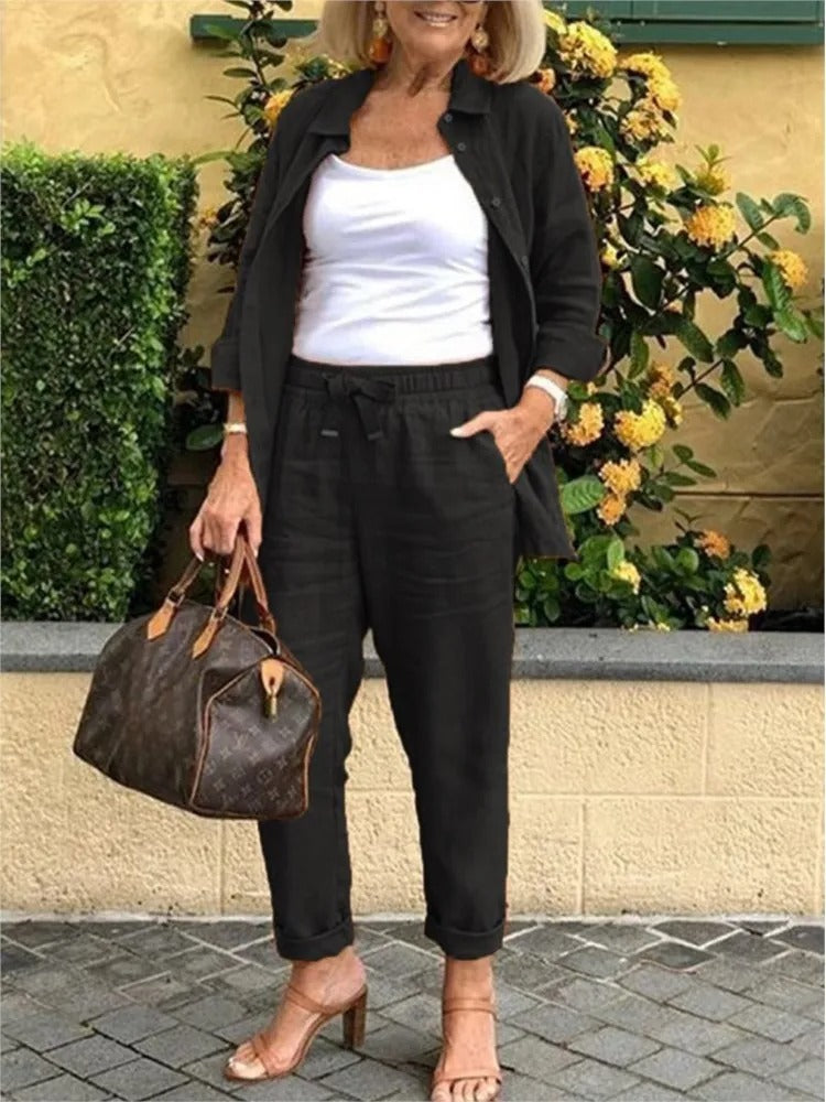 Pantalón corto y top de lino fresco para mujer