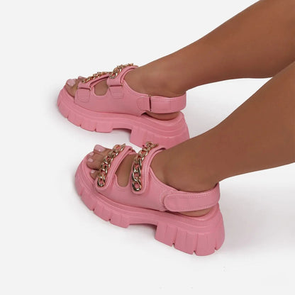 Sandalias Mujer Plataforma con Detalle Metalizado