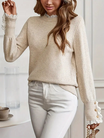 Jersey de Punto Fino con Encaje Elegante - Vestiria
