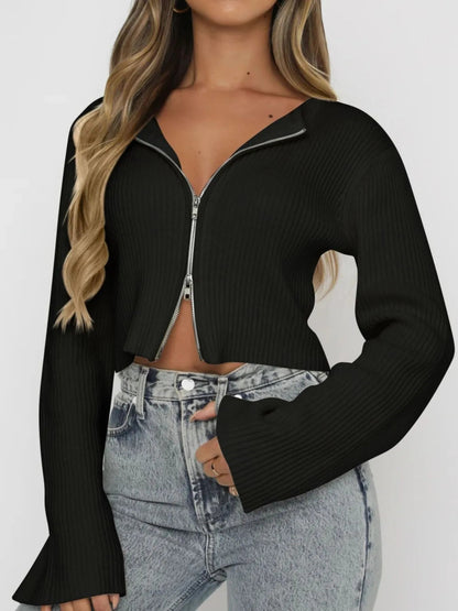 Camiseta Mujer Manga Larga Cremallera Estilo Chic