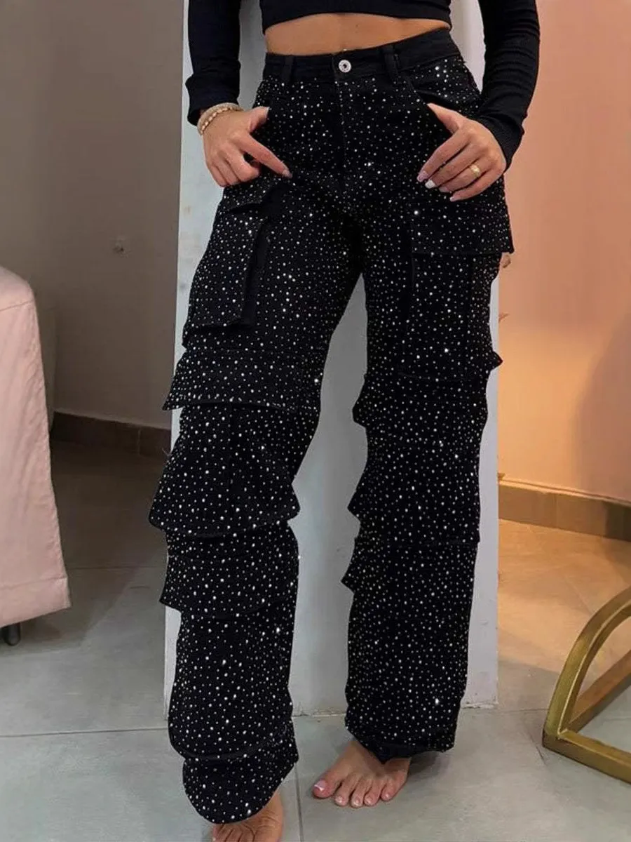 Pantalón Mujer Cargo Brillante con Bolsillos - Vestiria