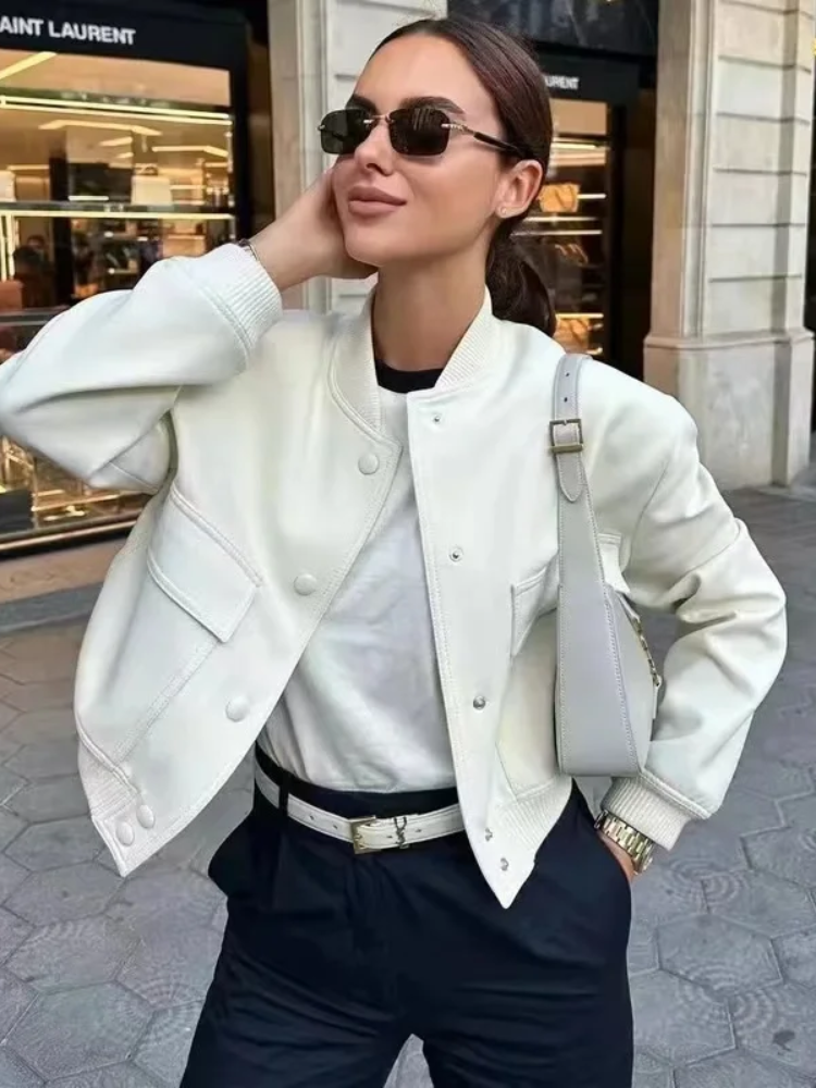Chaqueta bomber mujer casual con bolsillos delanteros