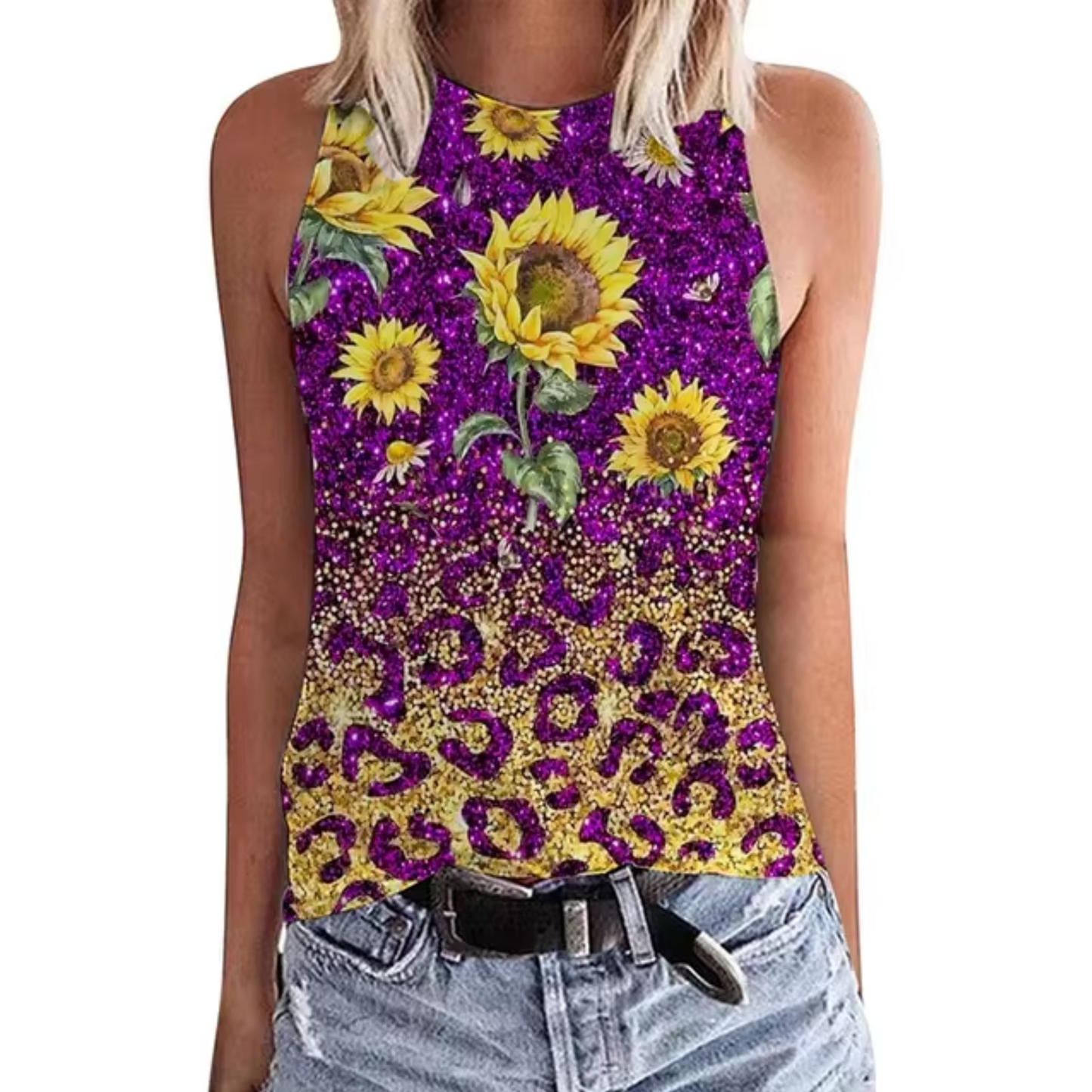Camiseta Top Estampado Flor de Girasol Mujer