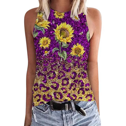 Camiseta Top Estampado Flor de Girasol Mujer