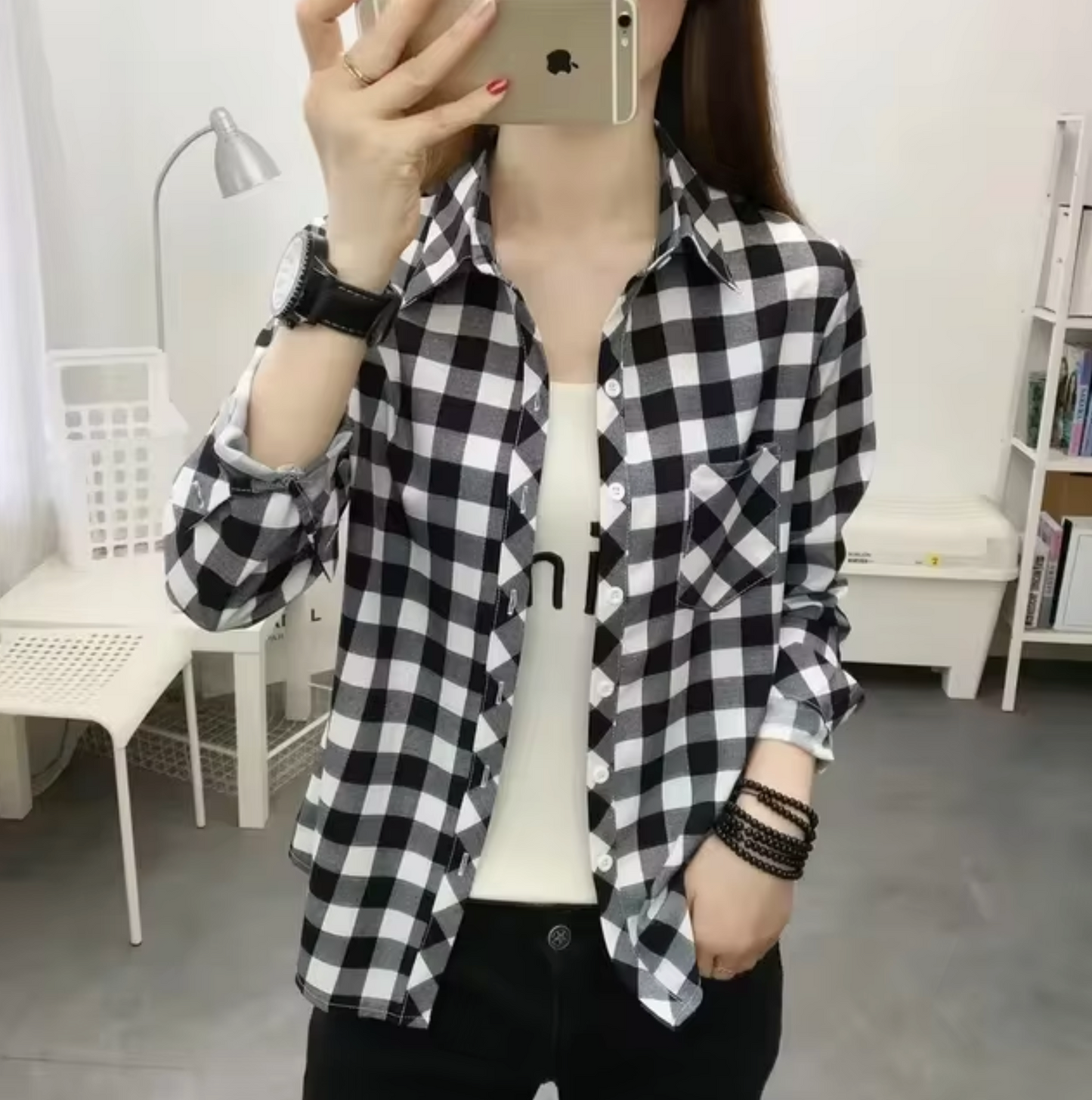 Blusa Cuadros Manga Larga Mujer