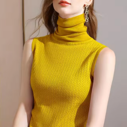 Top de punto cuello alto sin mangas