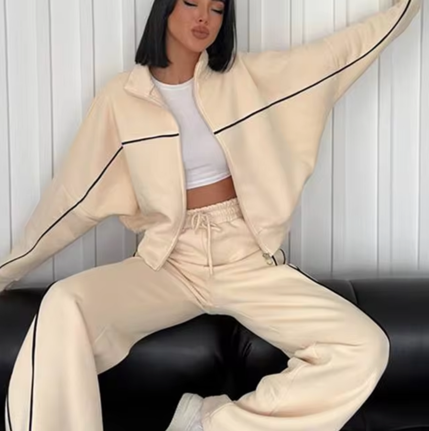 Conjunto Mujer Punto Cuello Alto Abrigado