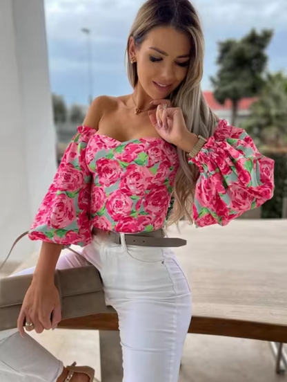 Blusas Florales con Escote en V