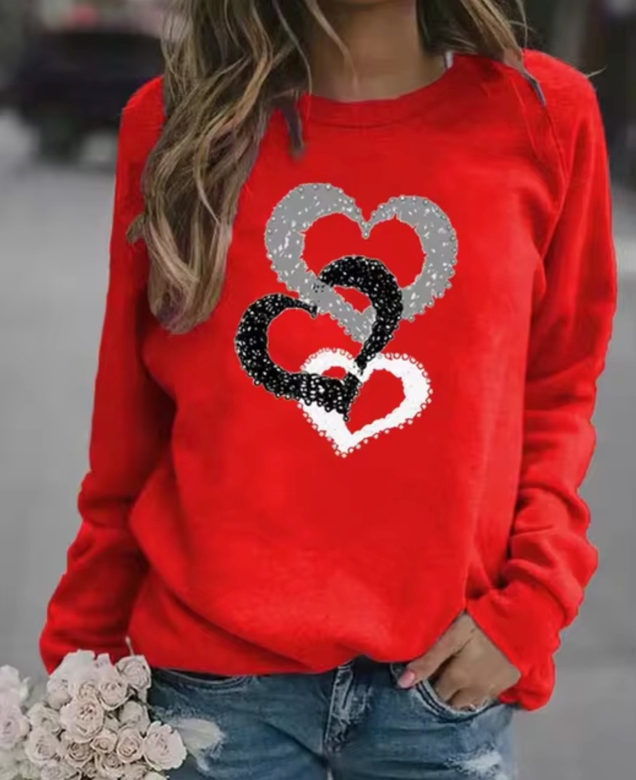 Sudadera cálida con estampado de corazones divertido