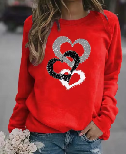 Sudadera cálida con estampado de corazones divertido