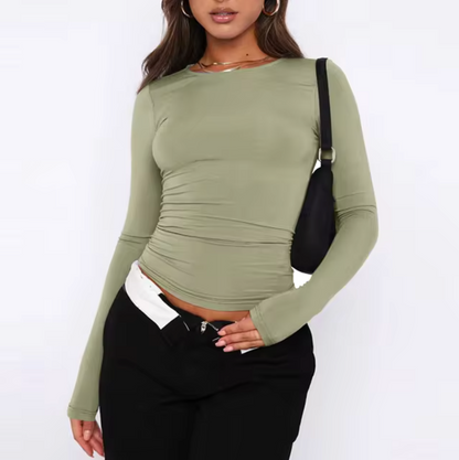 Camisa Mujer Manga Larga Cuello Redondo
