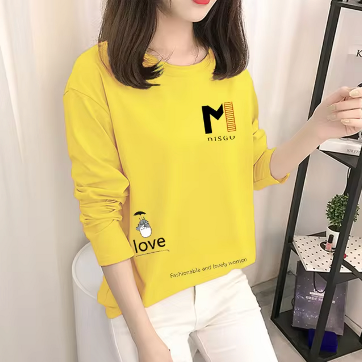 Camisa Amarilla Algodón Manga Larga Mujer