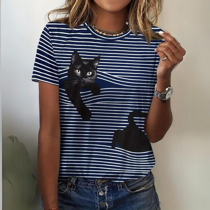 Camisa Mujer Estampado Gato Chic