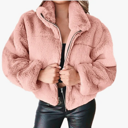 Chaqueta Teddy Mujer Corta Cremallera