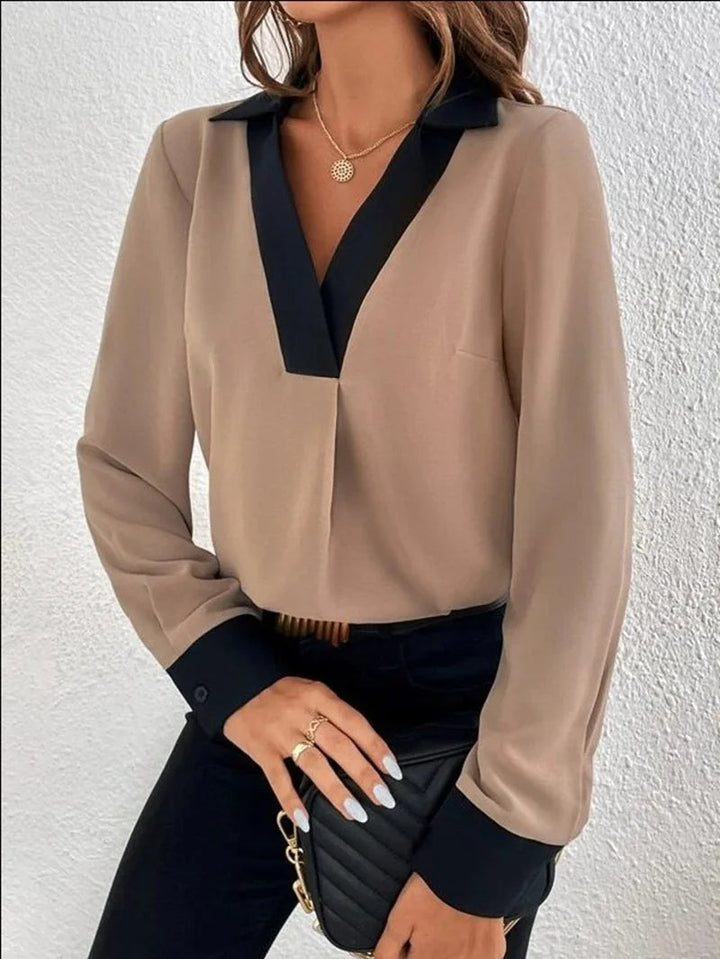 Blusa Mujer Elegante Manga Larga Cuello en V