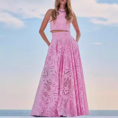 Vestido Lino Corto con Falda Larga