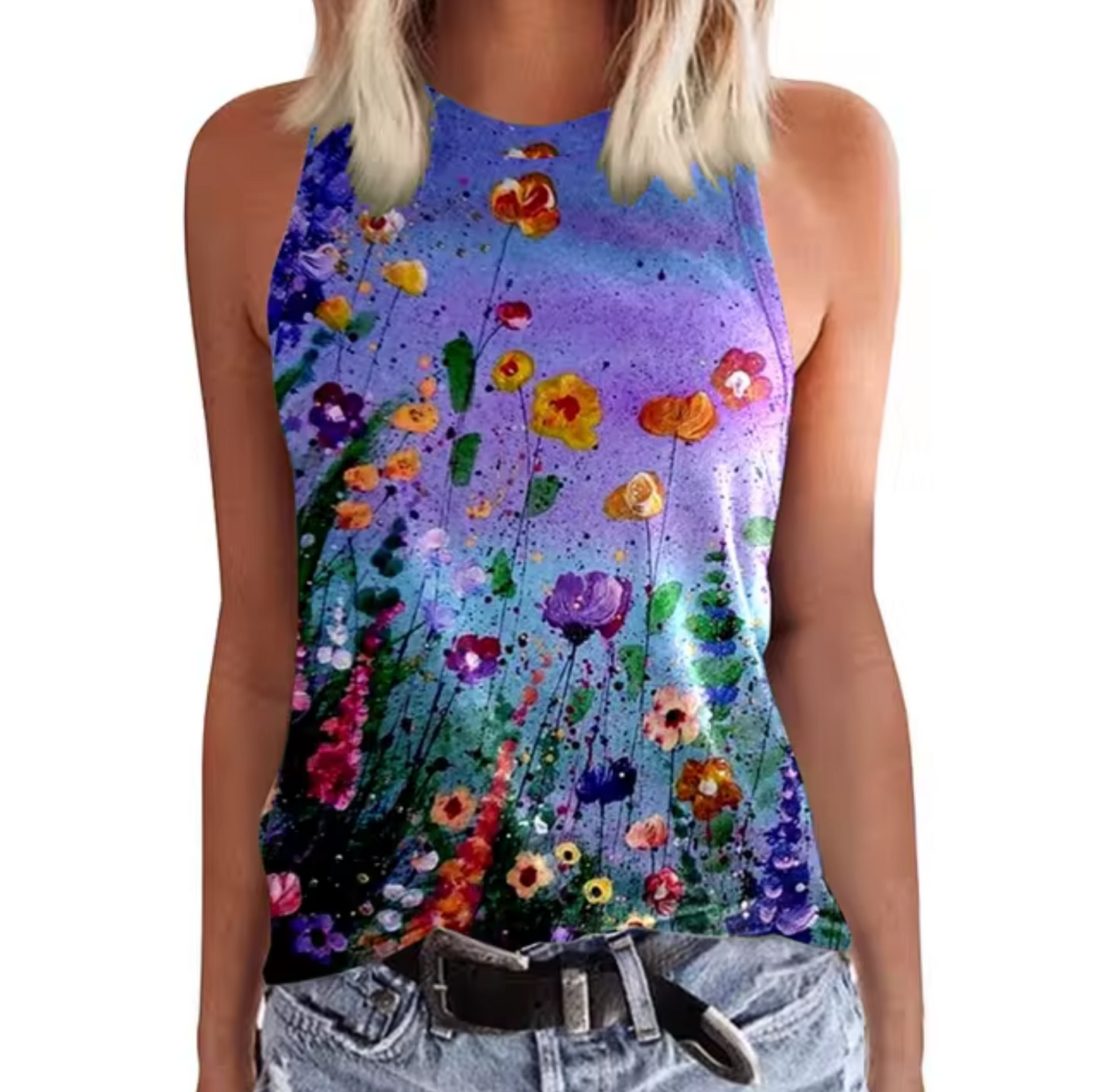 Top de Verano Florido sin Mangas