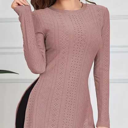 Camiseta Algodón Larga con Botones Elegante