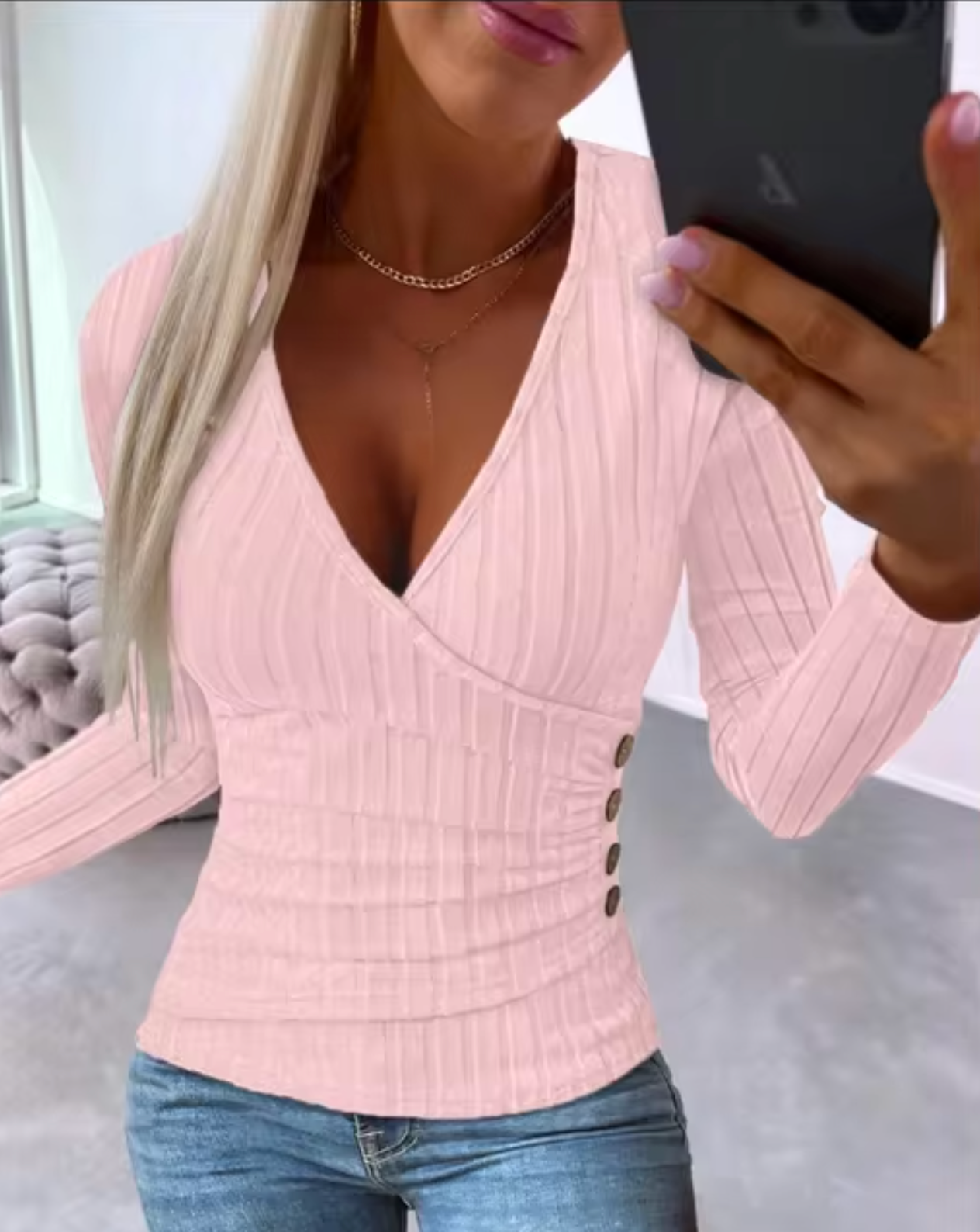 Jersey de Punto Fino Cuello Pico Ajustado