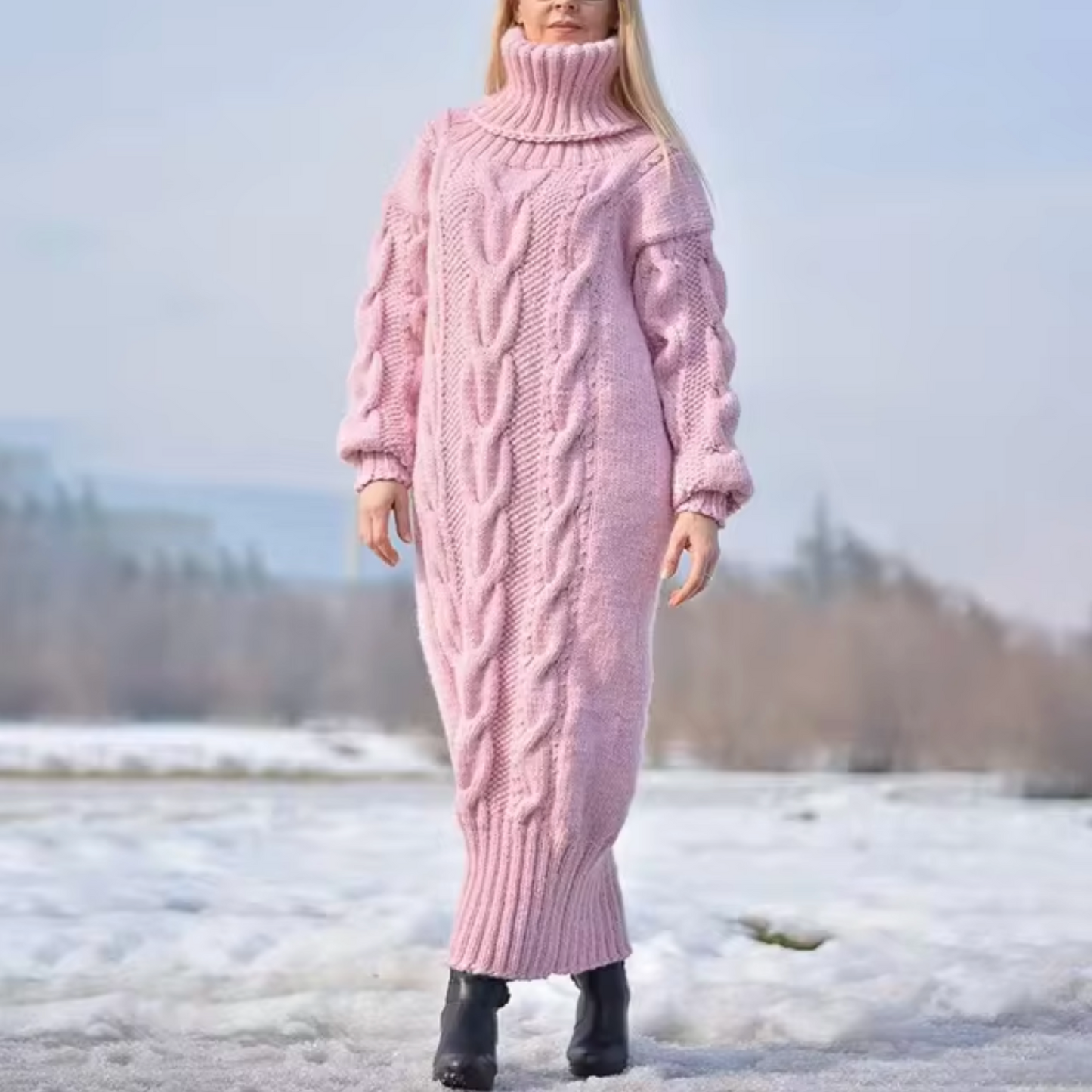 Vestido Largo Cuello Alto Mujer Invierno