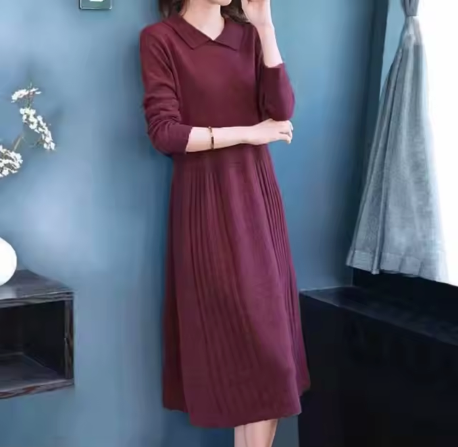 Vestido Punto Cuello Alto Mujer - Vestiria