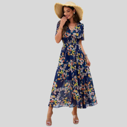 Vestido Floral Midi con Escote en V