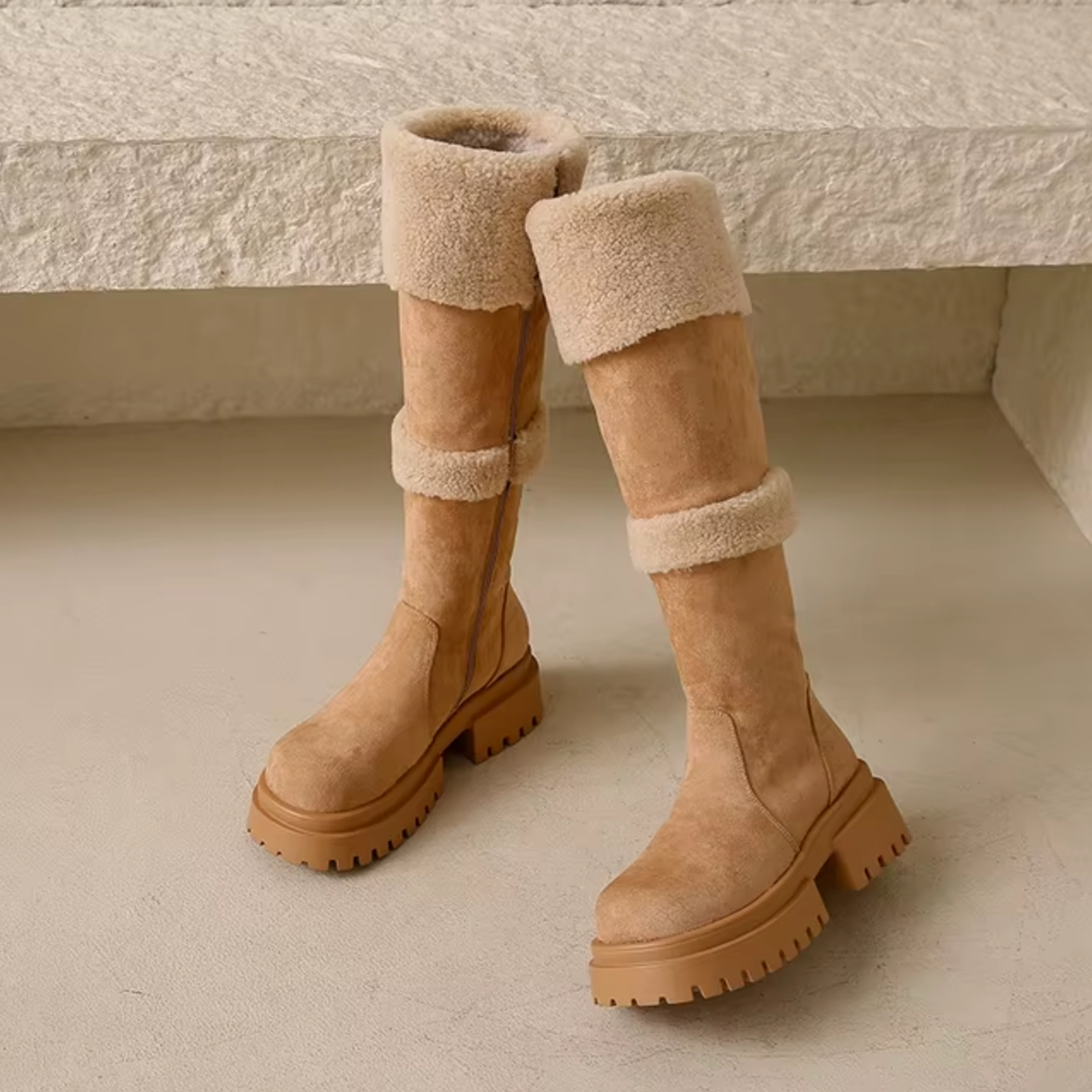 Botas Mujer Rodilla Forro Peluche Abrigadas - Vestiria