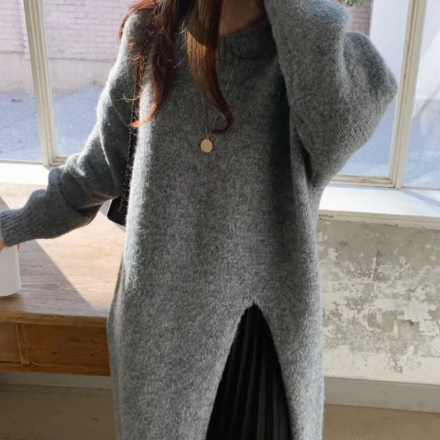Vestido de Punto de Lana Cálido Manga Larga