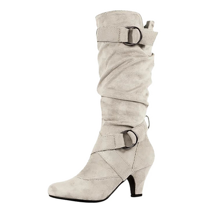 Botas Mujer Cuero Suave Hebilla Plata