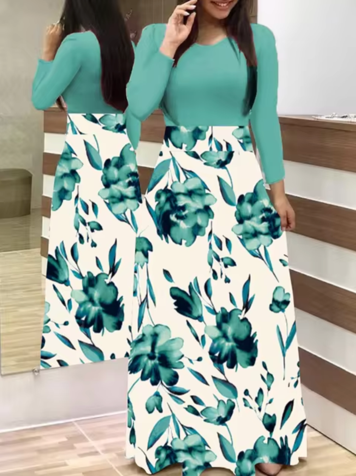 Vestido Floral Mujer Manga Larga Elegante