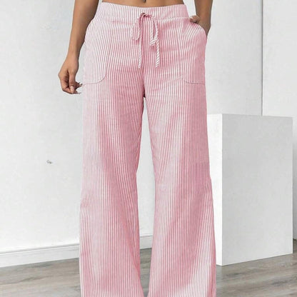 Pantalón Mujer Rayas Anchas Cómodas con Bolsillos