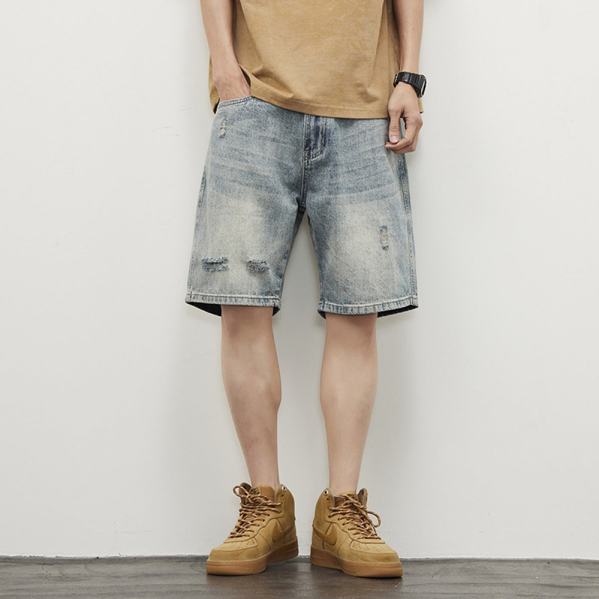 Pantalones cortos hombre vaqueros desgastados rectos - Vestiria
