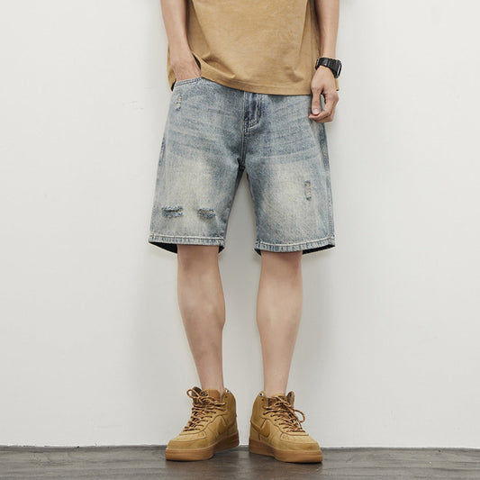 Pantalones cortos hombre vaqueros desgastados rectos - Vestiria