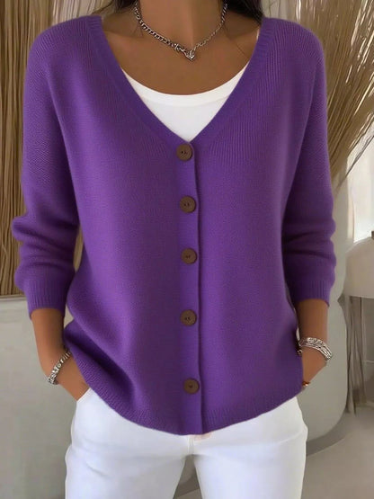 Cárdigan Mujer Cuello en V Botones Elegante