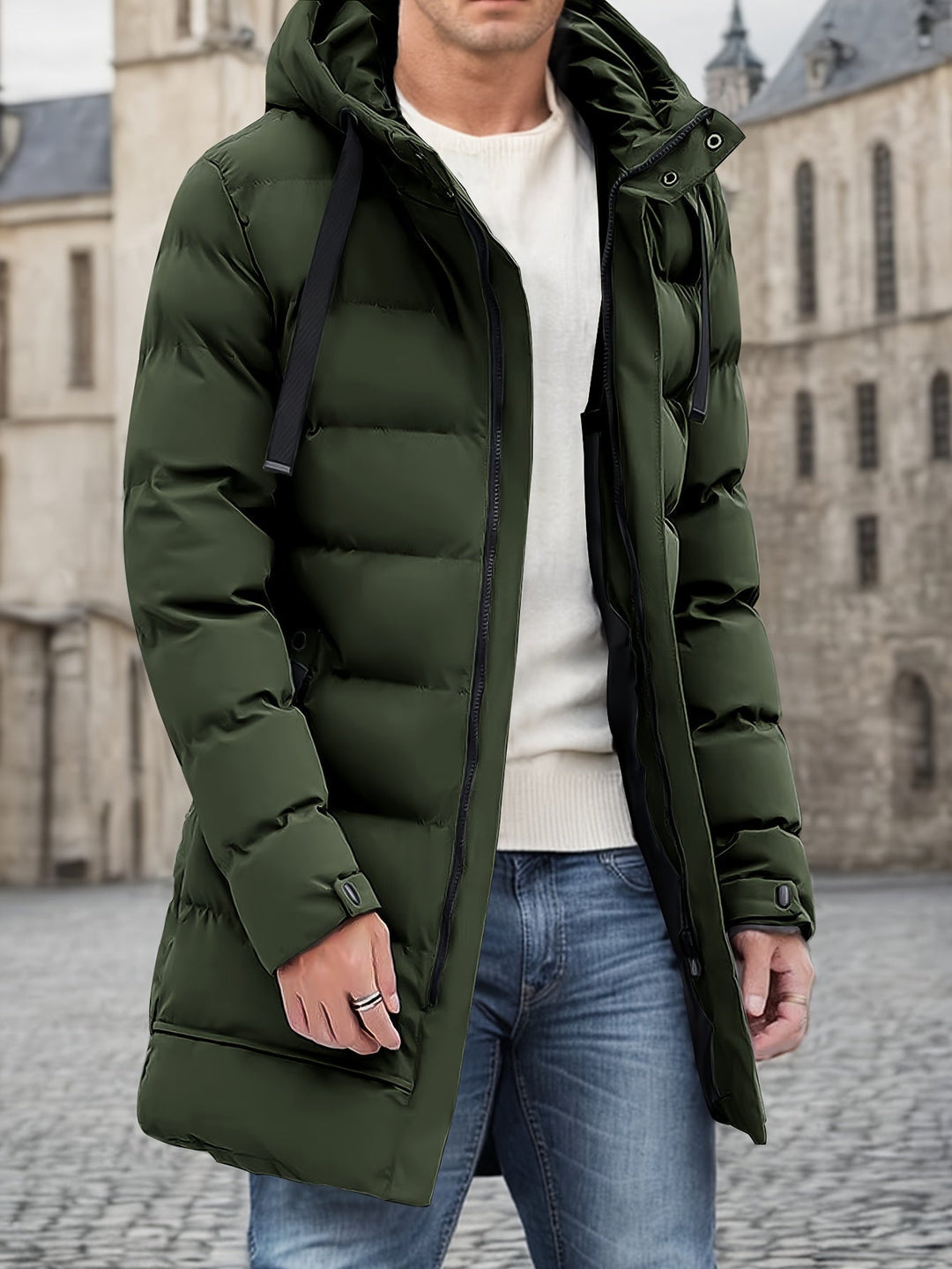 Chaqueta Acolchada Larga Impermeable Hombre