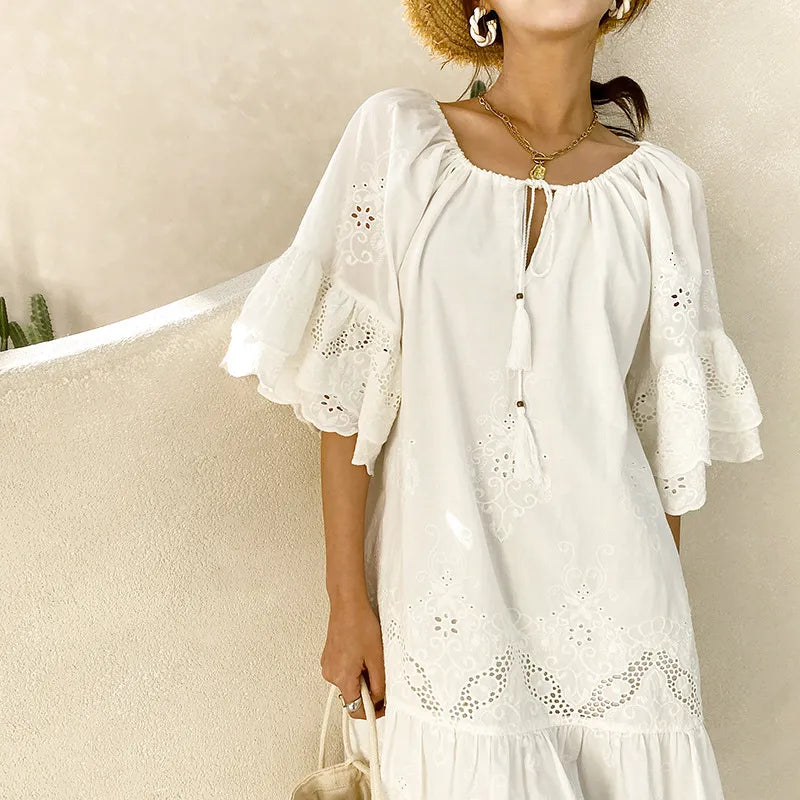 Vestido Encaje Blanco Romántico - Vestiria