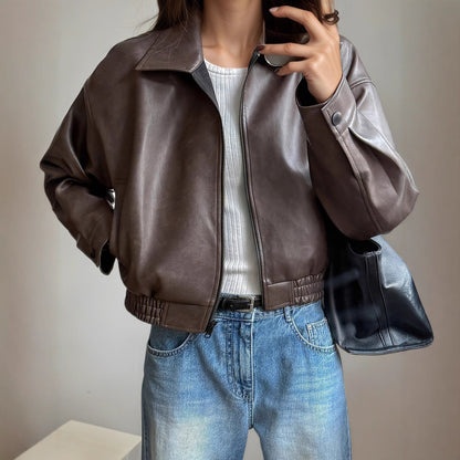 Chaqueta Cuero Mujer con Mangas Largas Elegante