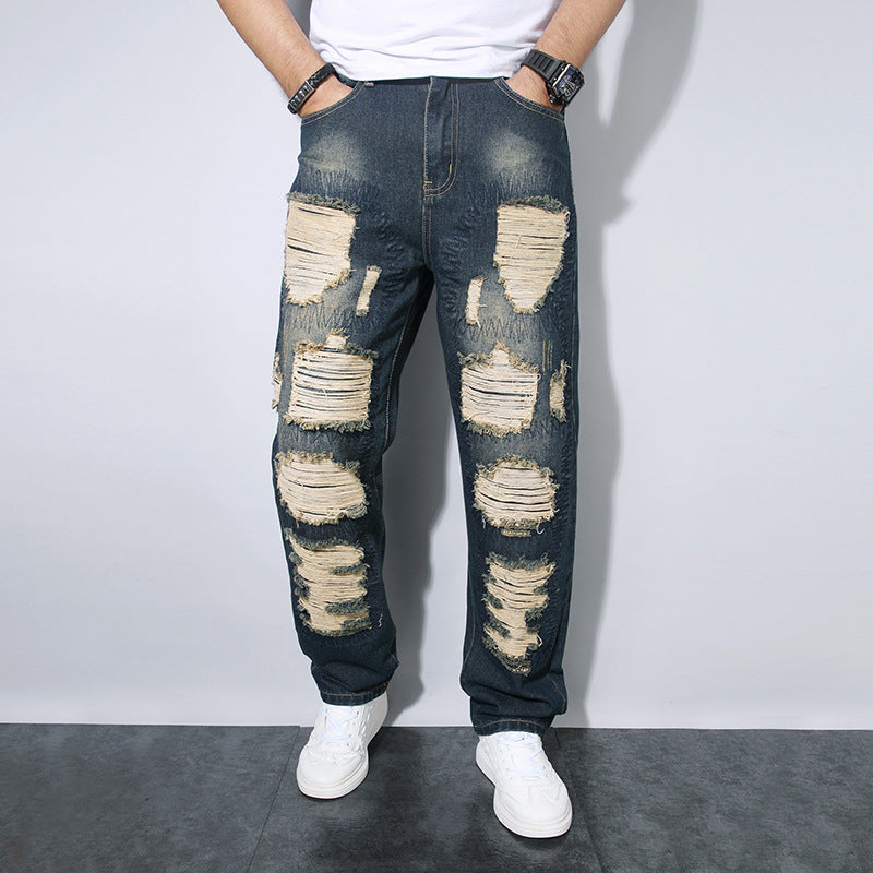 Pantalones Vaqueros Clásicos Desgastados Hombre