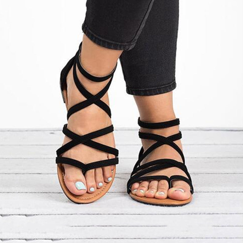 Sandalias Plana Mujer Verano con Correas Cruzadas y Diseño Chic
