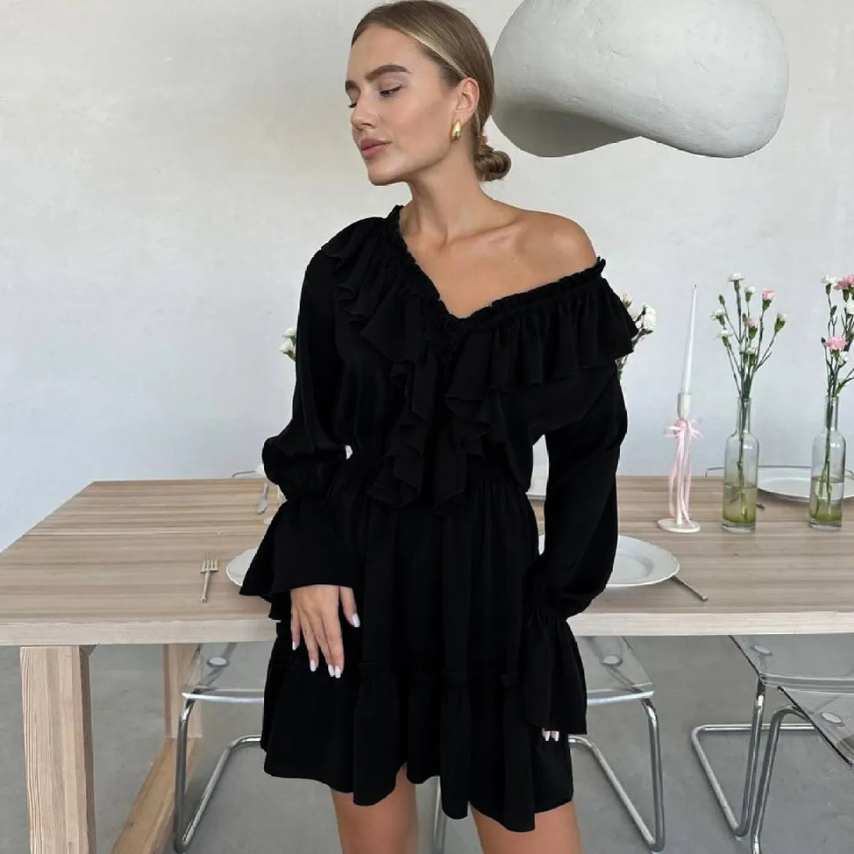 Vestido de Mujer Plisado con Volantes Elegante
